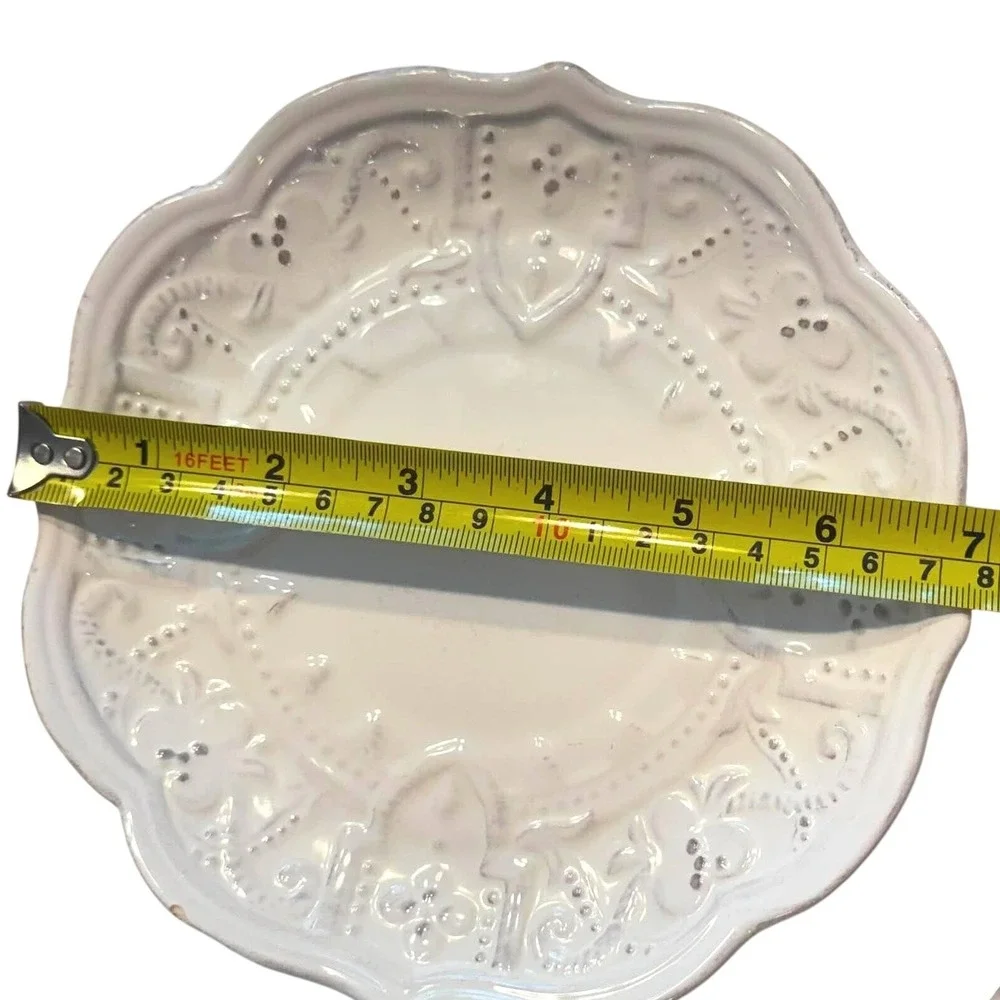 Maison Versailles Blanc White Embossed Scalloped Salad Plates Set of 2 Amelie
